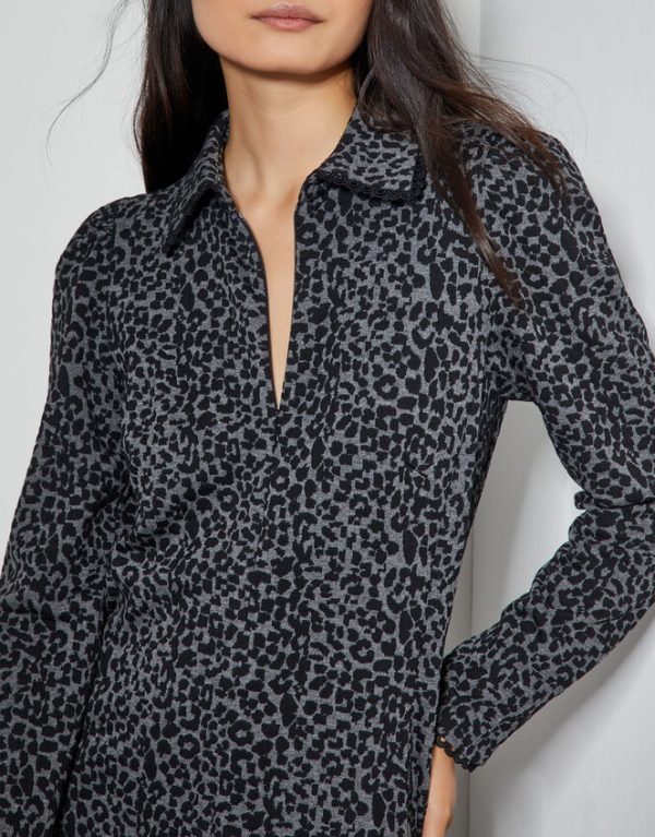 Monsoon Abi Leopard Print Jacquard Dress Black - Image 4