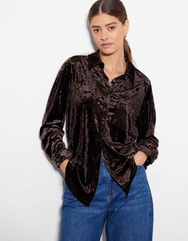 Monsoon Vida Velvet Shirt Brown - Image 4