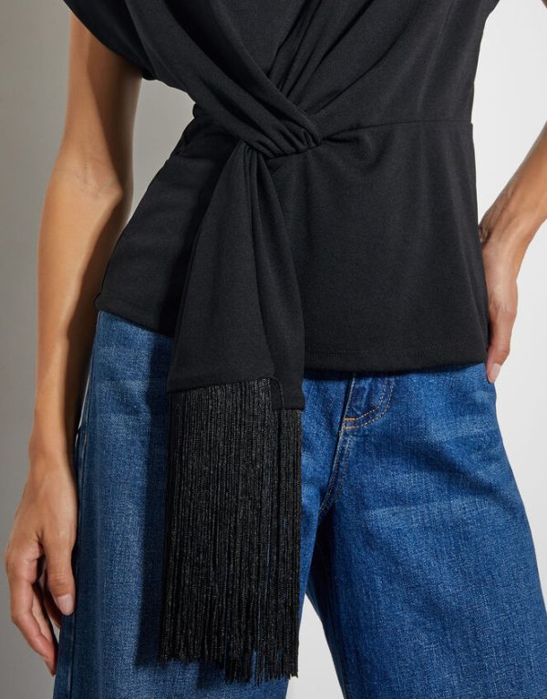 Monsoon Tanya Twist Tassel Jersey Top Black - Image 4