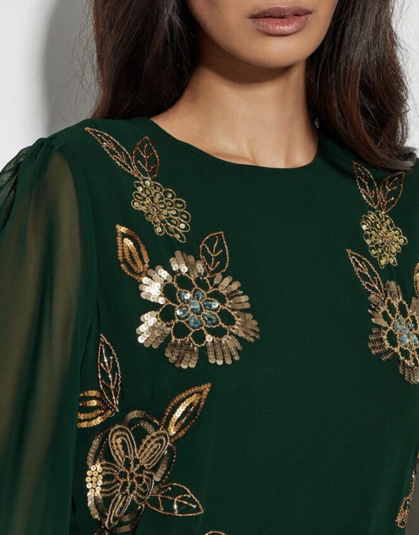 Monsoon Emma Embellished Tunic Dress Green - Image 4