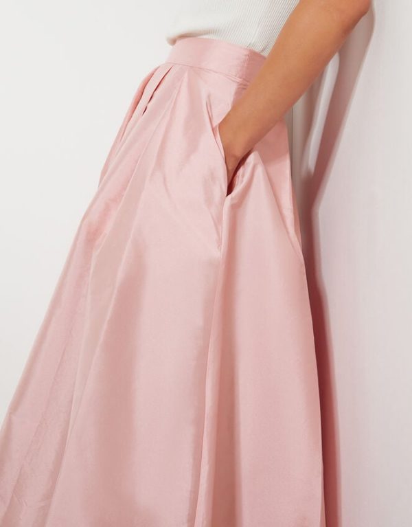 Monsoon Tanya Taffeta Pleated Midi Skirt Pink - Image 4