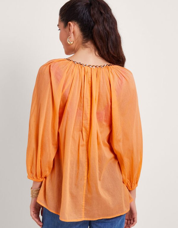 Monsoon Amy Tie Neck Top Orange - Image 3