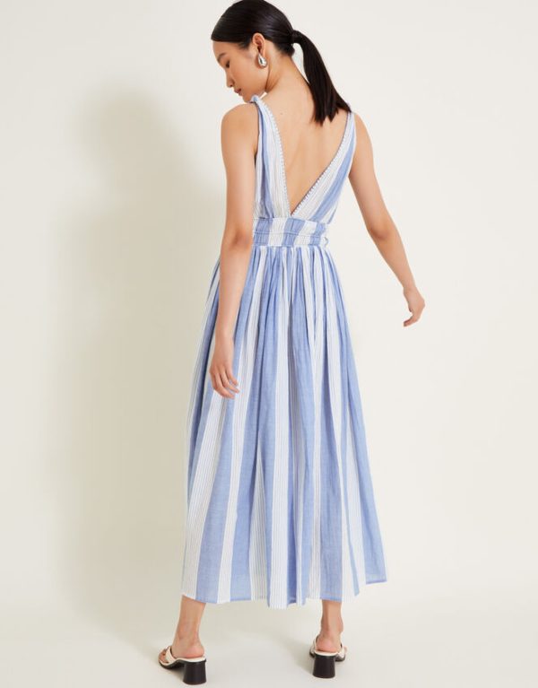 Monsoon Celia Stripe Dress Blue - Image 4