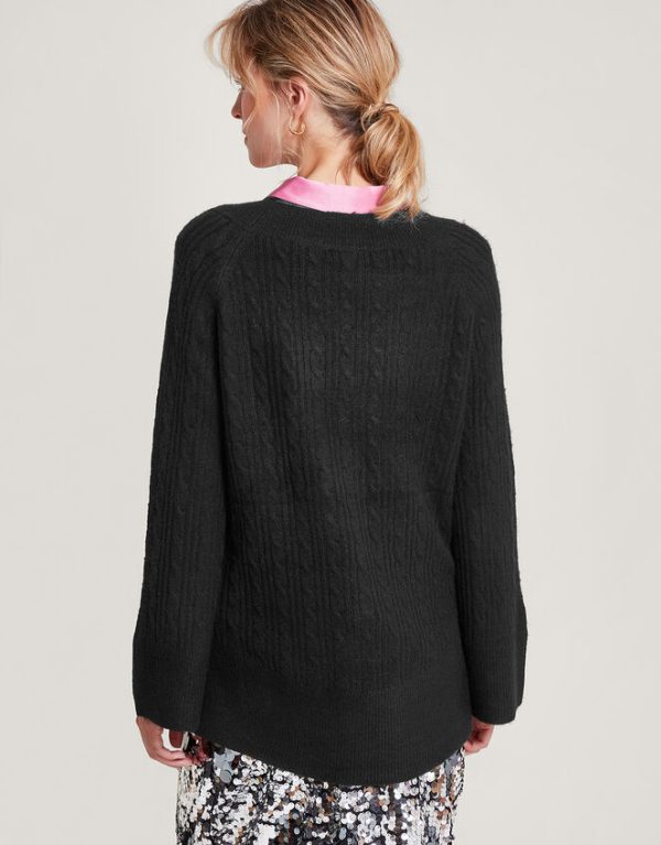 Monsoon V-Neck Cable Longline Jumper Black - Image 3