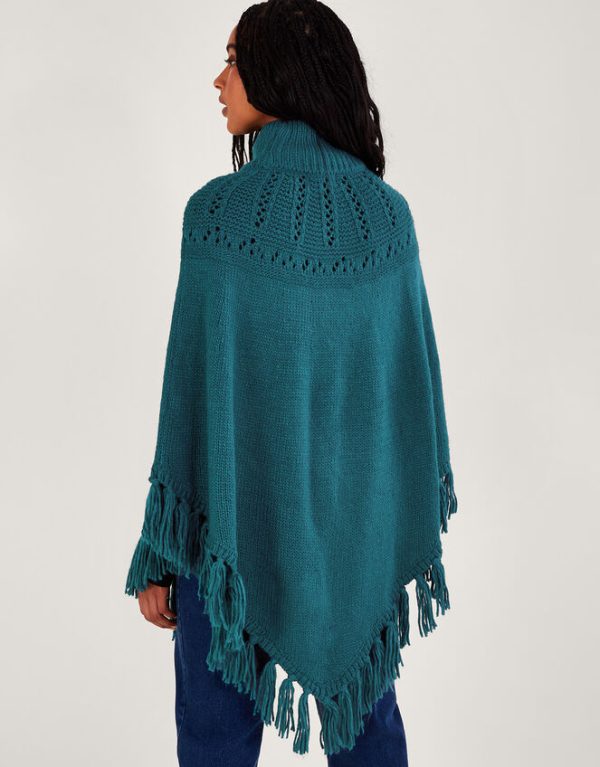 Monsoon Pointelle Poncho with Fringe Trim - Image 3