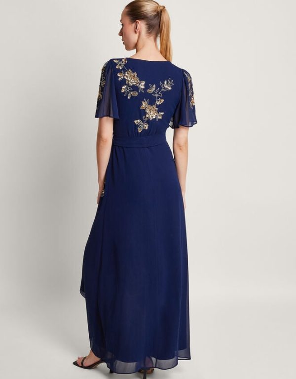 Monsoon Sarah Embellished Wrap DressBlue - Image 3