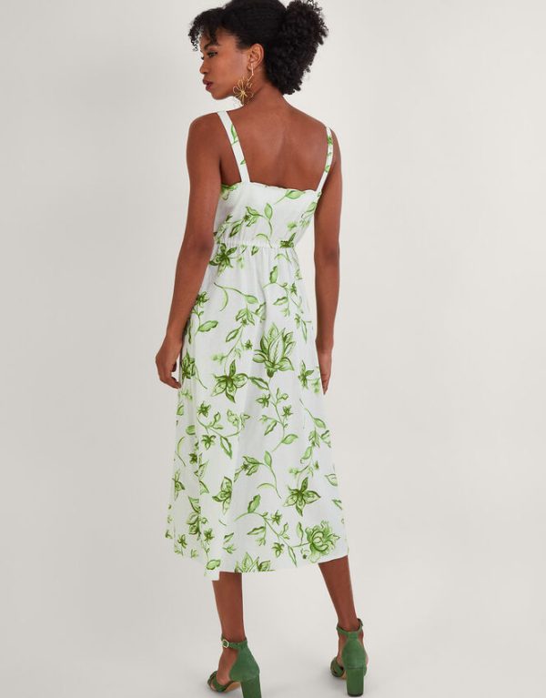 Monsoon Kai Floral Print Dress in Linen Blend Ivory - Image 4