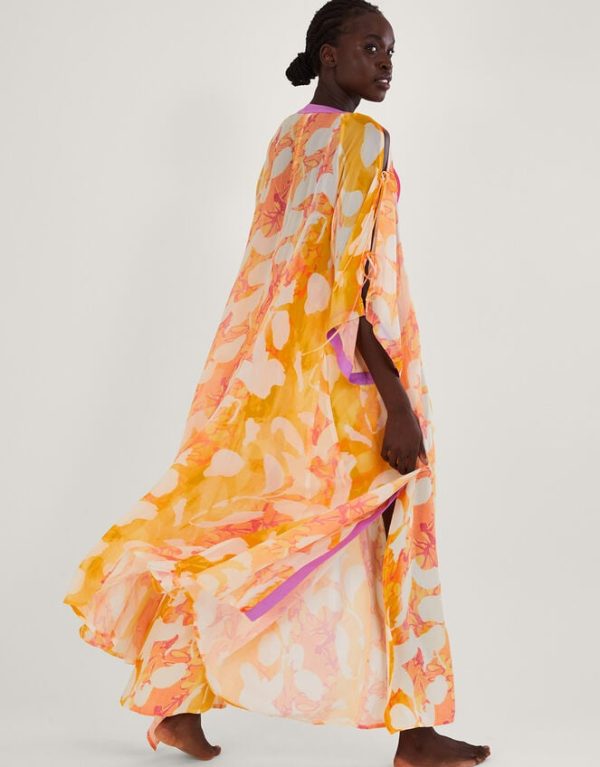 Monsoon Abstract Print Longline Kimono Orange - Image 3