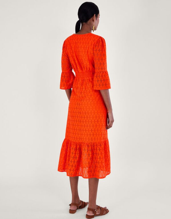 Monsoon Broderie Dress Orange - Image 3