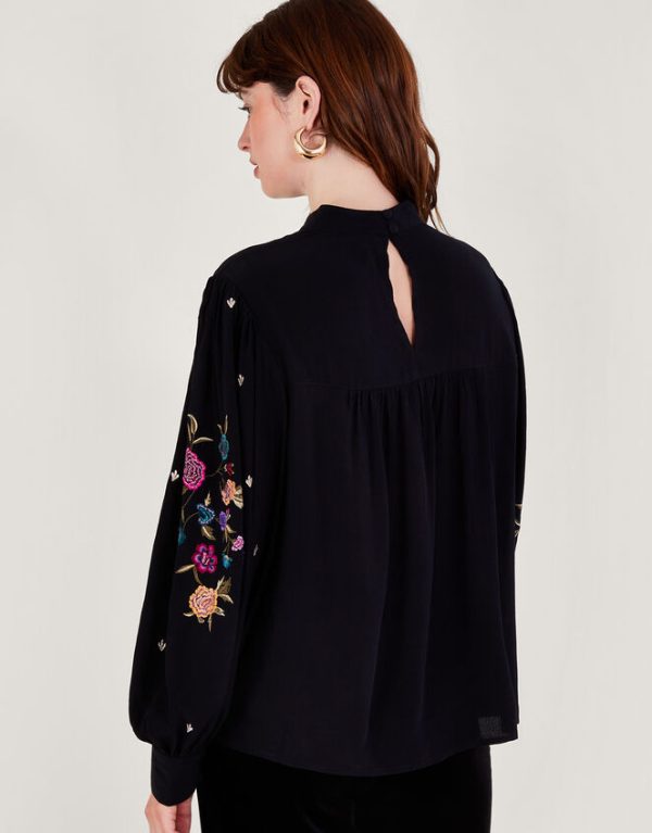 Monsoon Freya Embroidered Bib Blouse Black - Image 3