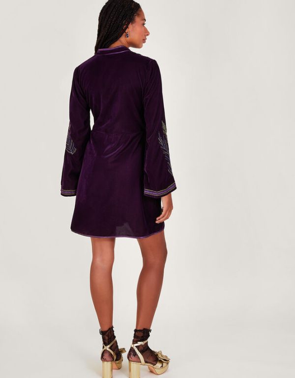 Monsoon Navi Embellished Velvet Dress Purple - Image 3