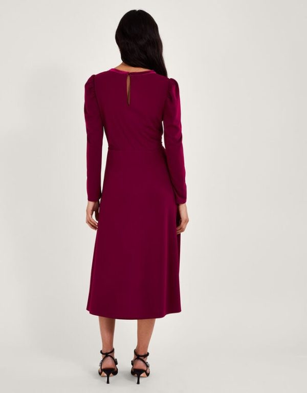 Monsoon Bow Velvet Trim Dress Red - Image 3