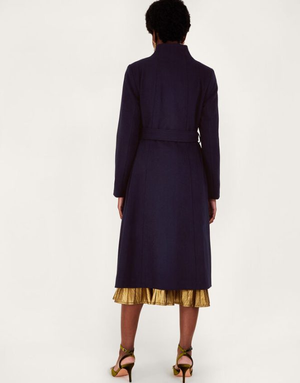 Monsoon Saskia Belted Coat Blue - Image 3