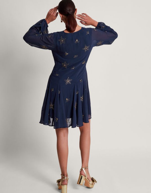 Monsoon Selena Star Embellished Dress Blue - Image 3