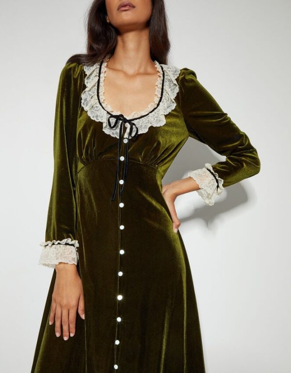 Monsoon Vali Velvet Tea Dress Green - Image 4