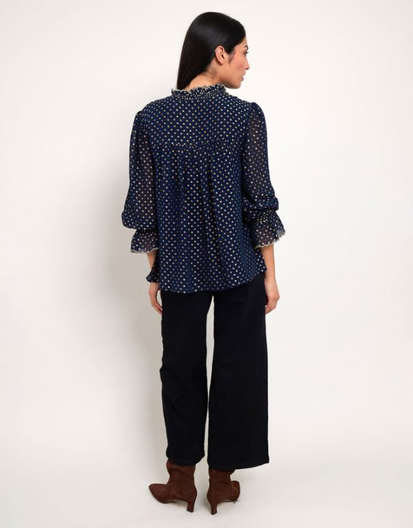 Monsoon East Foil Polka Dot Blouse Blue - Image 5