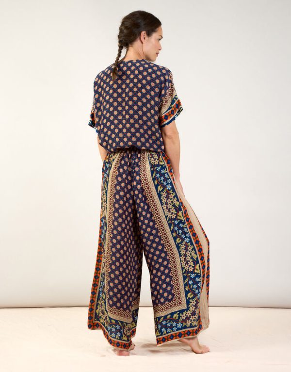 Monsoon One Hundred Stars Tile Print Palazzo Trousers Blue - Image 5