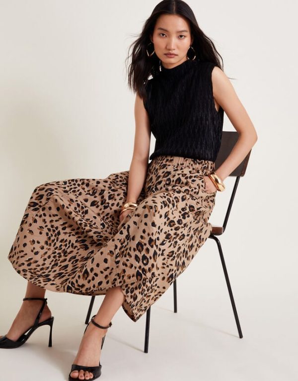 Monsoon Raife Leopard Print Skirt Natural - Image 6