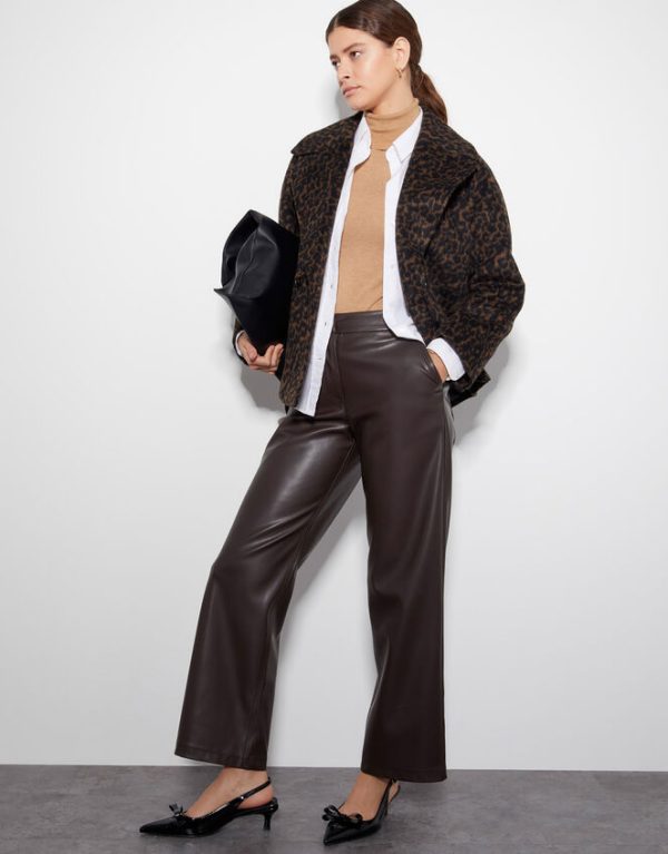 Monsoon Parker Faux Leather Trousers Brown - Image 5