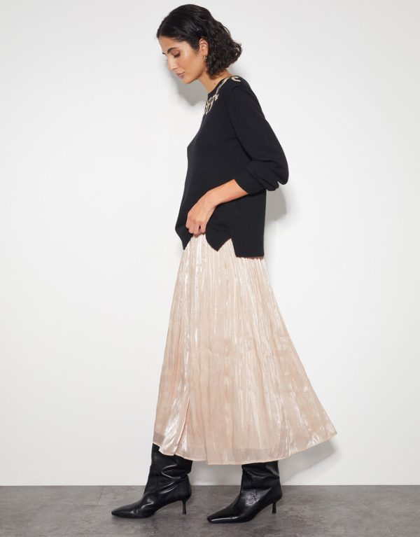 Monsoon Sia Metallic Shimmer Midi Skirt Gold - Image 5