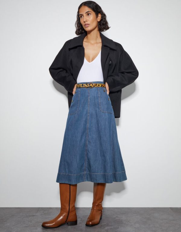 Monsoon Harper A-Line Denim Midi Skirt Blue - Image 5