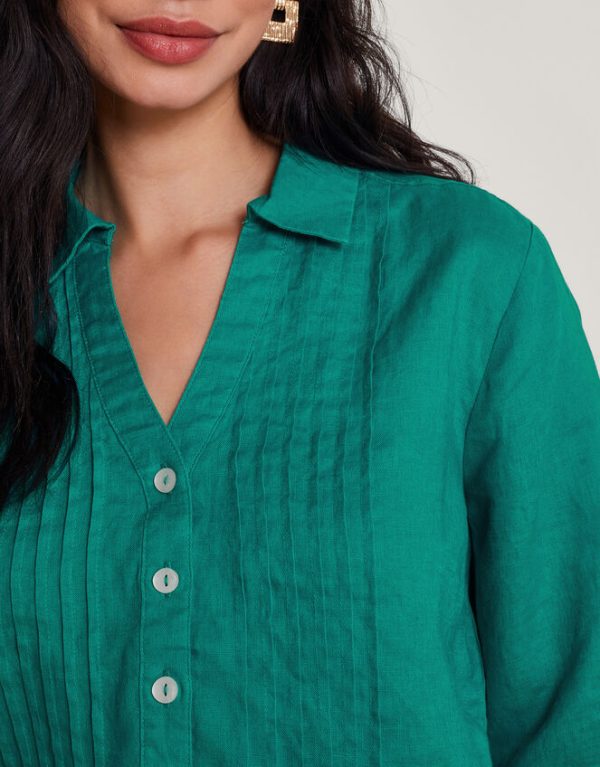 Monsoon Elsie Pintuck Linen Blouse Teal - Image 4