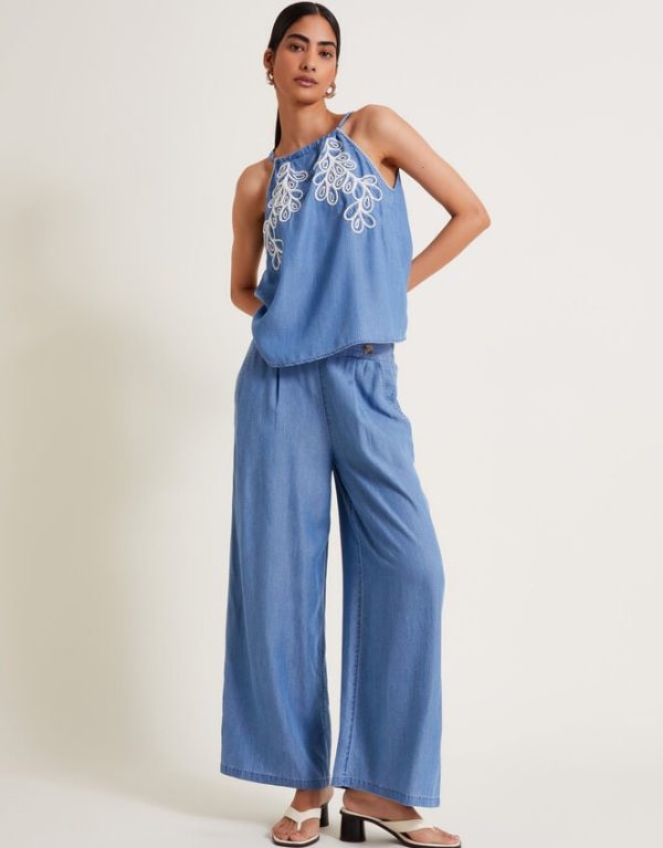 Monsoon Peri Wide Leg Trousers Blue - Image 5