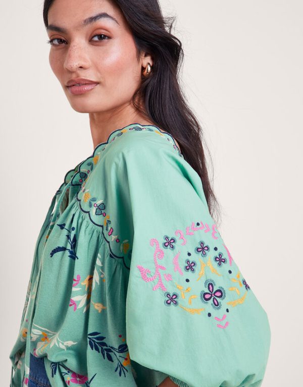 Monsoon Maya Floral Embroidered Top Green - Image 4