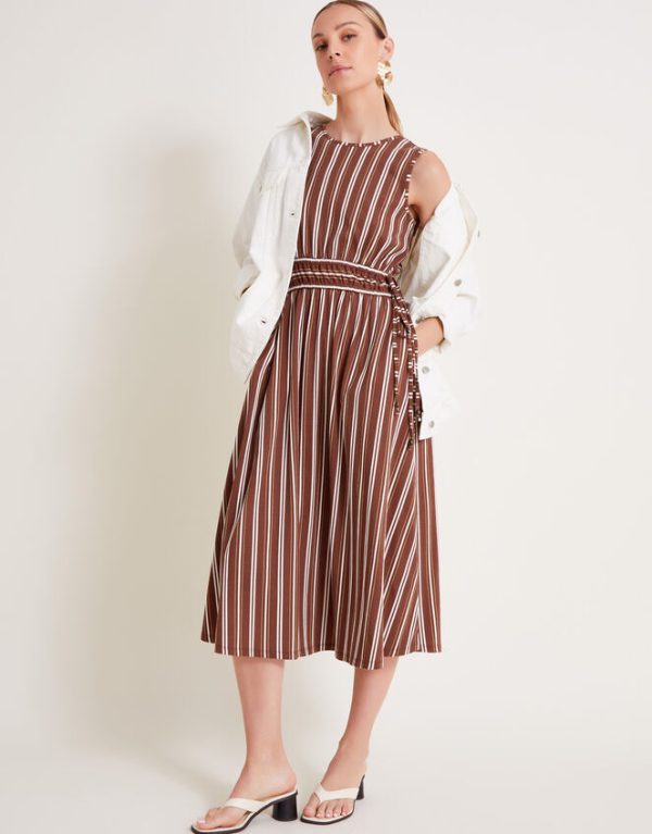 Monsoon Stripe Jersey Dress Brown - Image 5