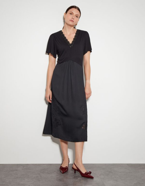 Monsoon Wren Lacy Jersey Mix Midi Dress Black - Image 5