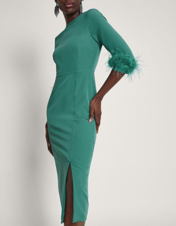 Monsoon Gwen Feather Cuff Midi Dress Green - Image 5