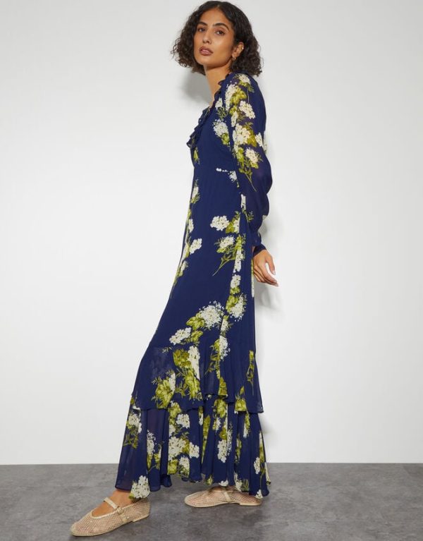 Monsoon Rowena Floral Ruffle Dress Blue - Image 5