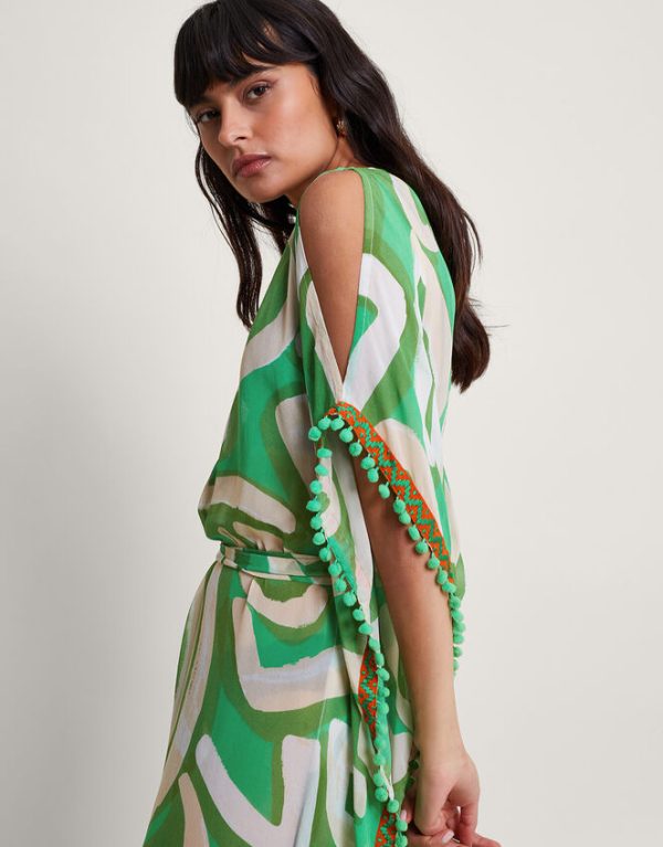 Monsoon Posy Print Maxi Kaftan Green - Image 5