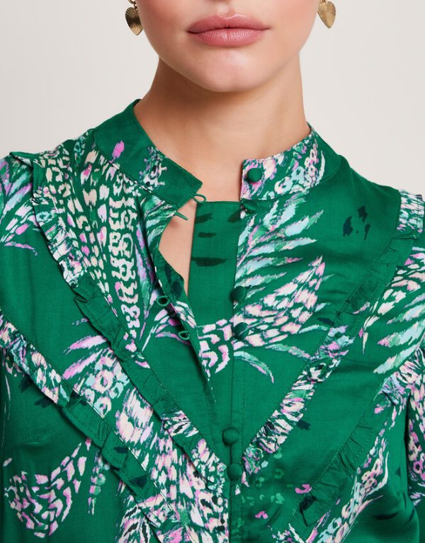 Monsoon Lucille Satin Print Blouse Green - Image 4