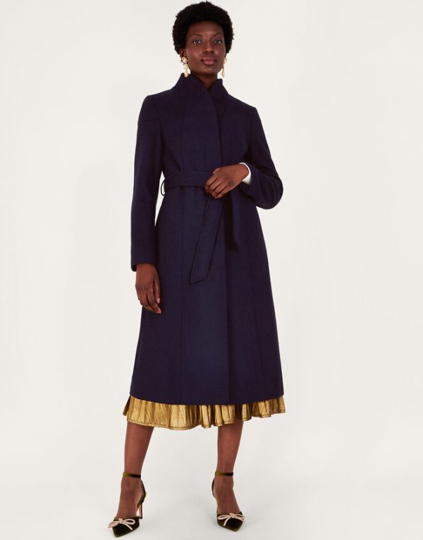 Monsoon Saskia Belted Coat Blue - Image 4