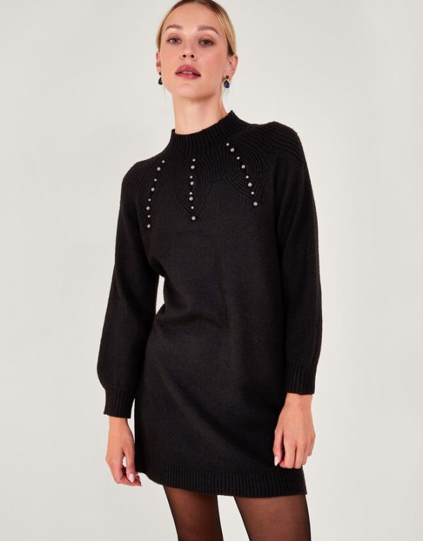 Monsoon Pearl Detail Dress Black - Image 4