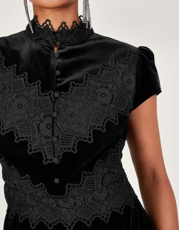 Monsoon Valentina Velvet Lace Dress Black - Image 5