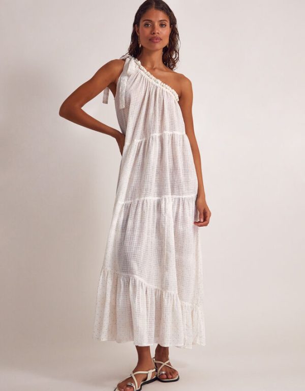 Monsoon Ari One-Shoulder Maxi Dress Ivory