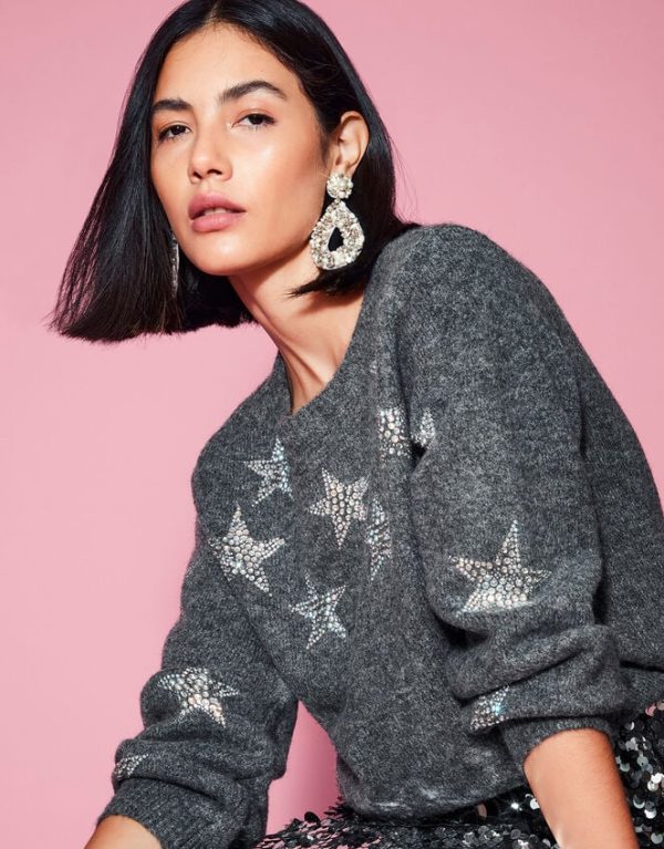 Monsoon Sabrina Star Jumper Grey