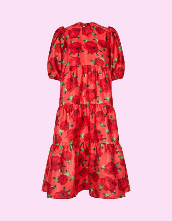 Monsoon Crās Floral Tiered Dress Red