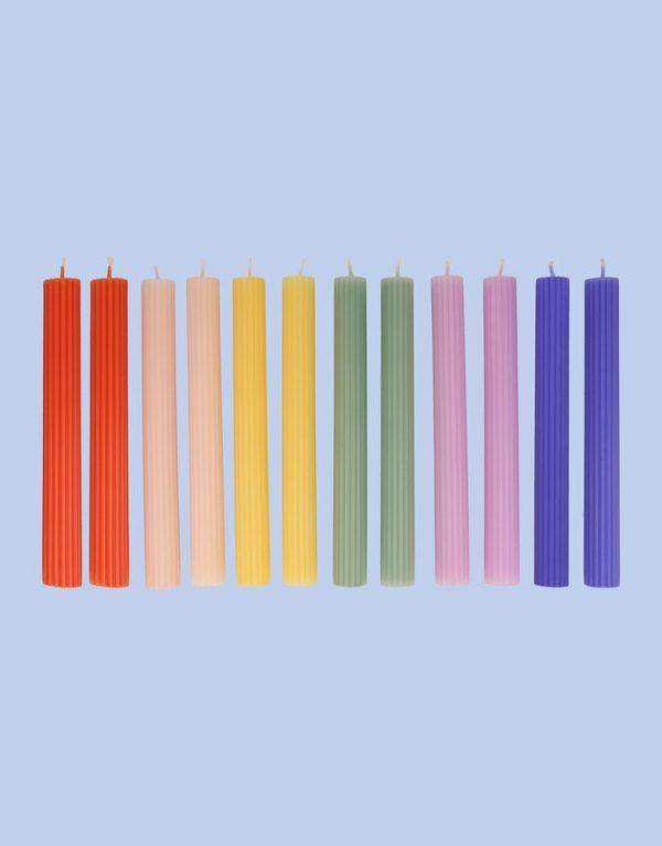 Monsoon Meri Meri Rainbow Ribbed Candles 12-Pack