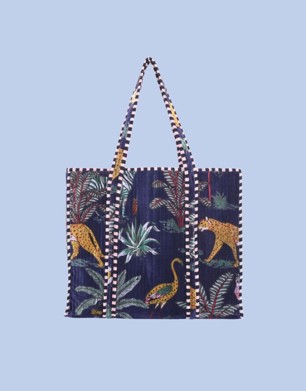 Monsoon Conscious Yoga Collective Velvet Jungle Print Tote Bag Blue